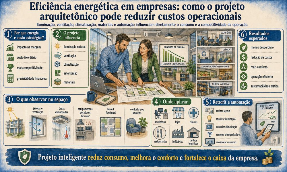 Eficiência energética em empresas como o projeto arquitetônico pode reduzir custos operacionais